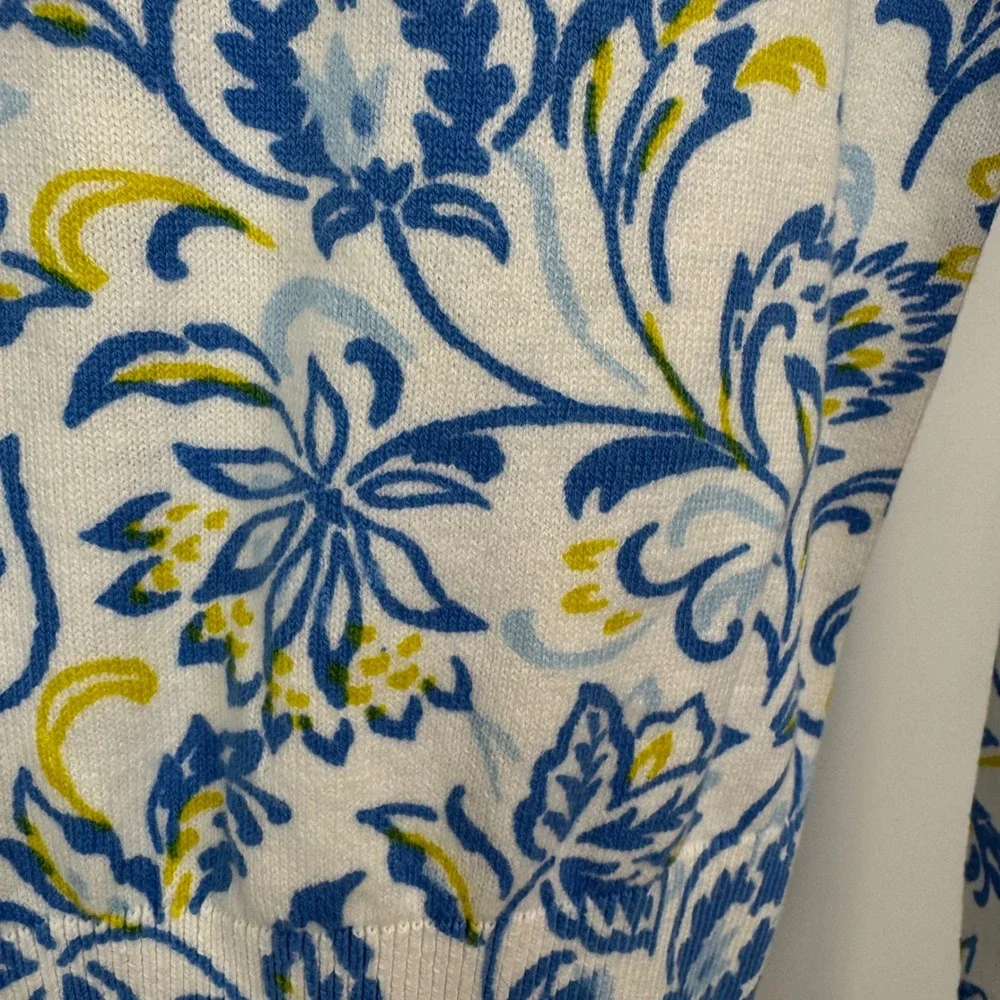 Ann Taylor Floral Cotton Button Front Cardigan‎ Blue White Yellow Size S NWT - Picture 9 of 12